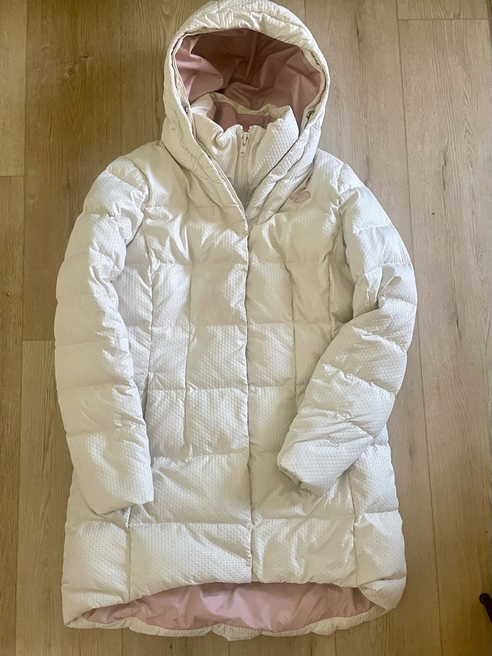 The North Face Quilted Hooded Puffer Coat with Pink Lining